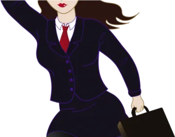a woman in a suit and tie holding a briefcase