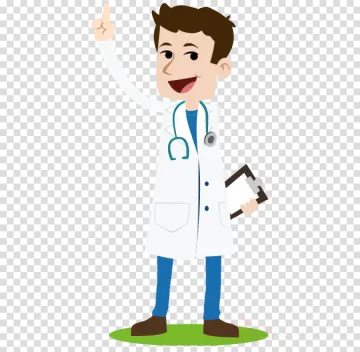 a cartoon doctor with his hand up in the air