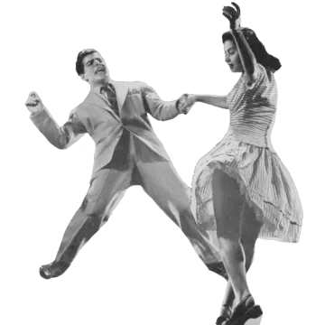 a black and white photo of two people dancing