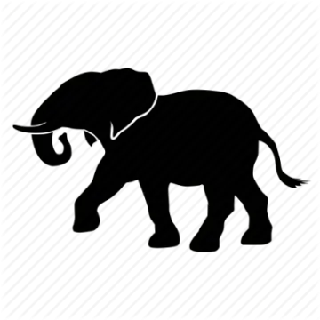 an elephant silhouetted on a white background