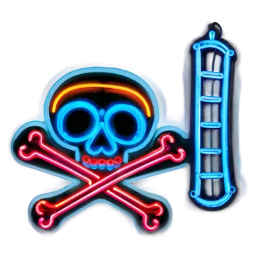 a neon sign with a skull and cross bones