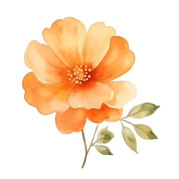 a watercolor painting of an orange flower