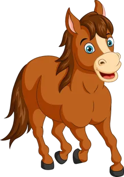 a cartoon horse with blue eyes