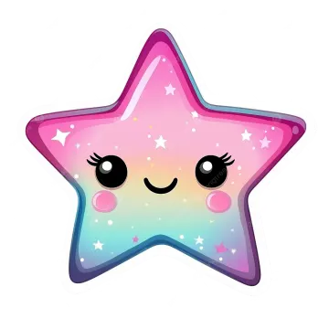 a pink star with eyes and stars on it