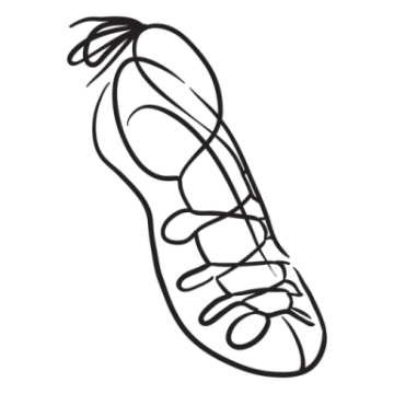 a black and white drawing of a shoe