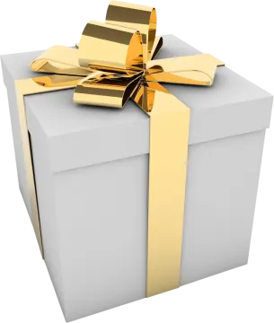a white gift box with a gold bow