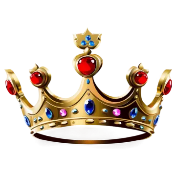 a golden crown with red and blue gems