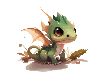a little green dragon sitting on the ground