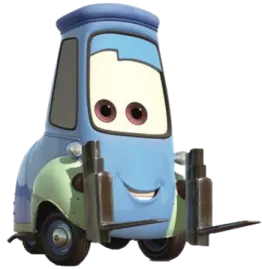 a blue and green truck with a smiling face