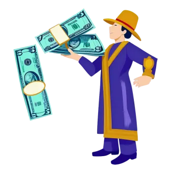 a man in a hat and coat holding money