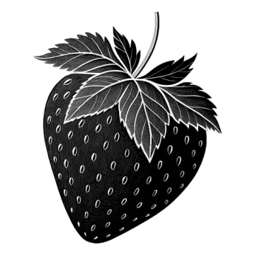 a black and white drawing of a strawberry