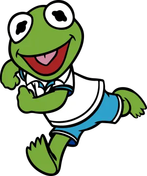 a cartoon frog in a suit and tie running