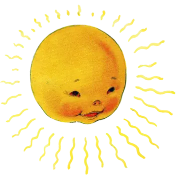 a drawing of an orange with the sun behind it