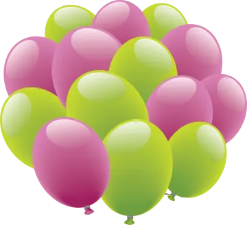 a bunch of pink and green balloons