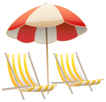 two beach chairs under an umbrella