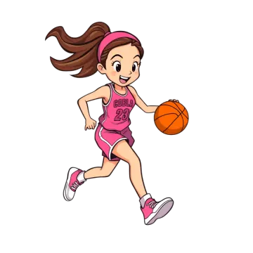 a girl running with a basketball ball