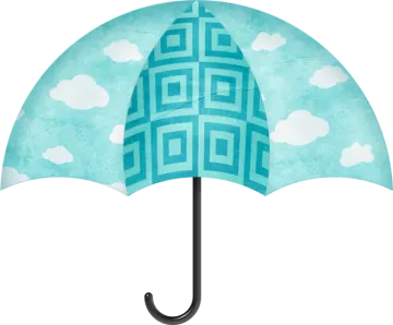 a blue and white umbrella with clouds on it