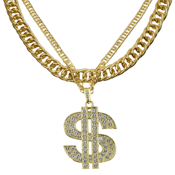 a gold chain with a dollar sign on it