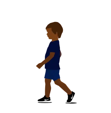a silhouette of a boy walking on a white background