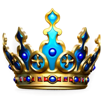 a golden crown with blue and red jewels