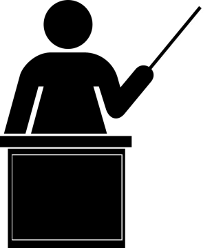 a black and white silhouette of a person at a podium