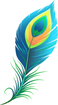 a blue and green feather on a white background