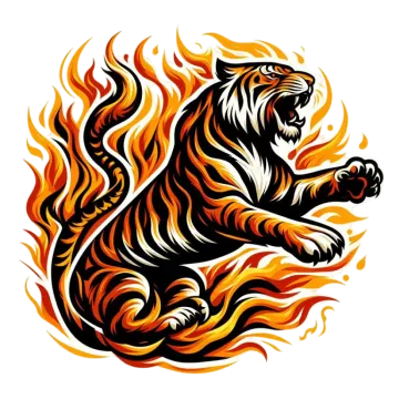 a tiger in flames on a white background