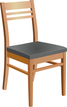 a wooden chair with black seat pad