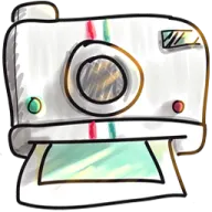 a drawing of a camera on a white background