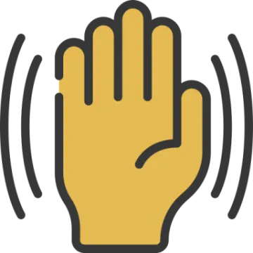 an icon of a hand with sound waves