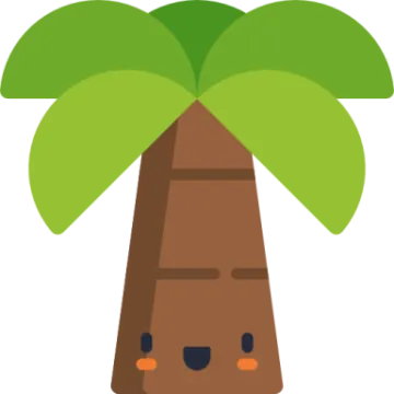 a cartoon coconut tree with green leaves