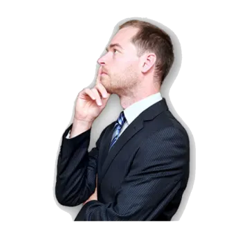 a man in a suit with his hand on his chin