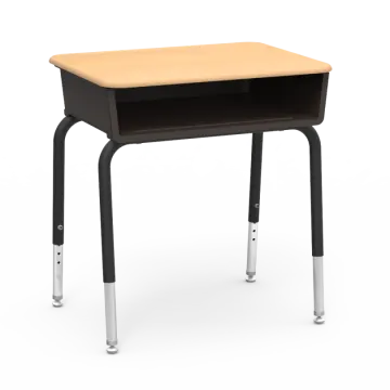 a small desk with a wooden top and metal legs