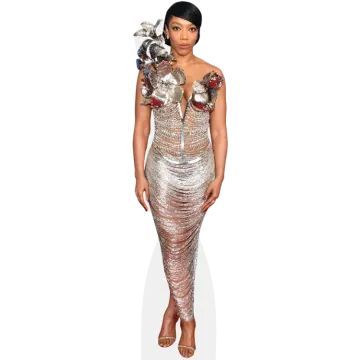 an image of a woman wearing a silver dress