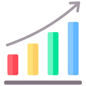 a bar chart with an arrow pointing upward