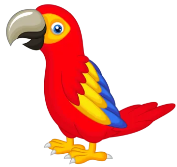 a red parrot with yellow and blue feathers