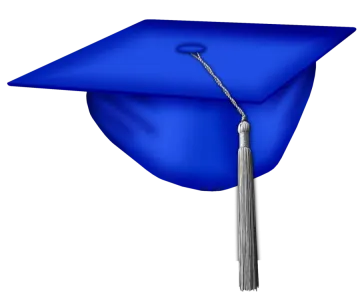 a blue graduation cap with a ta