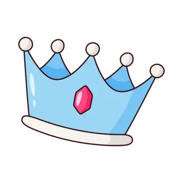 a blue crown with a pink heart on it