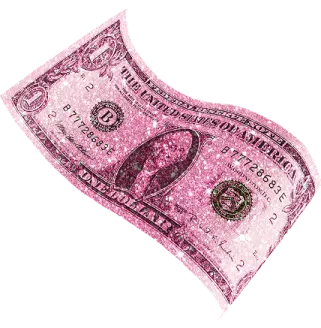 a pink money bill with glitter on it