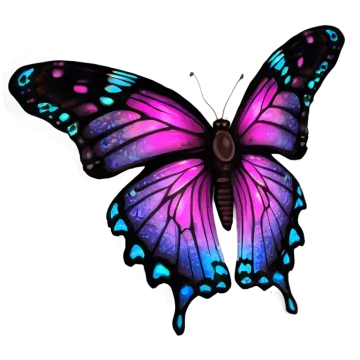 a purple butterfly with blue and pink wings