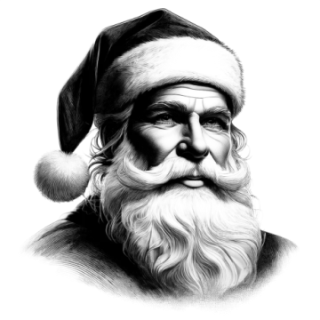 a black and white drawing of santa claus