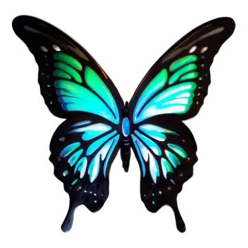 a blue and green butterfly on a white background