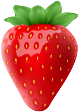 a red strawberry with green leaves on it