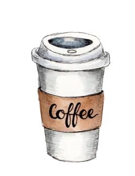 a coffee cup with the word coffee written on it