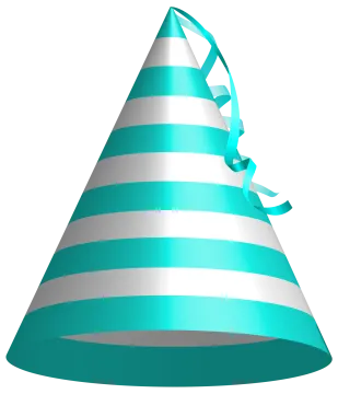 a party hat with blue and white stripes
