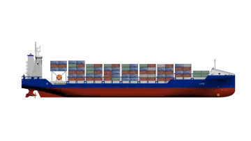 a container ship with containers on the side