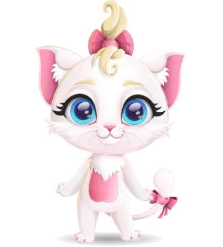 a white kitten with blue eyes and a pink bow