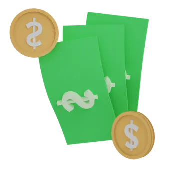 three stacks of green paper with dollar coins