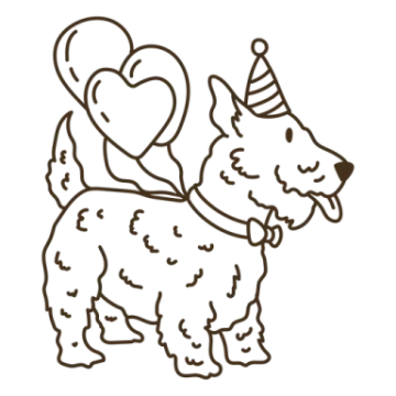 a drawing of a dog wearing a party hat