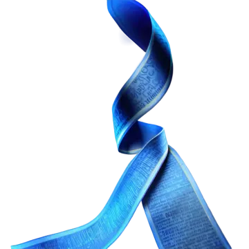 a blue ribbon on a white background